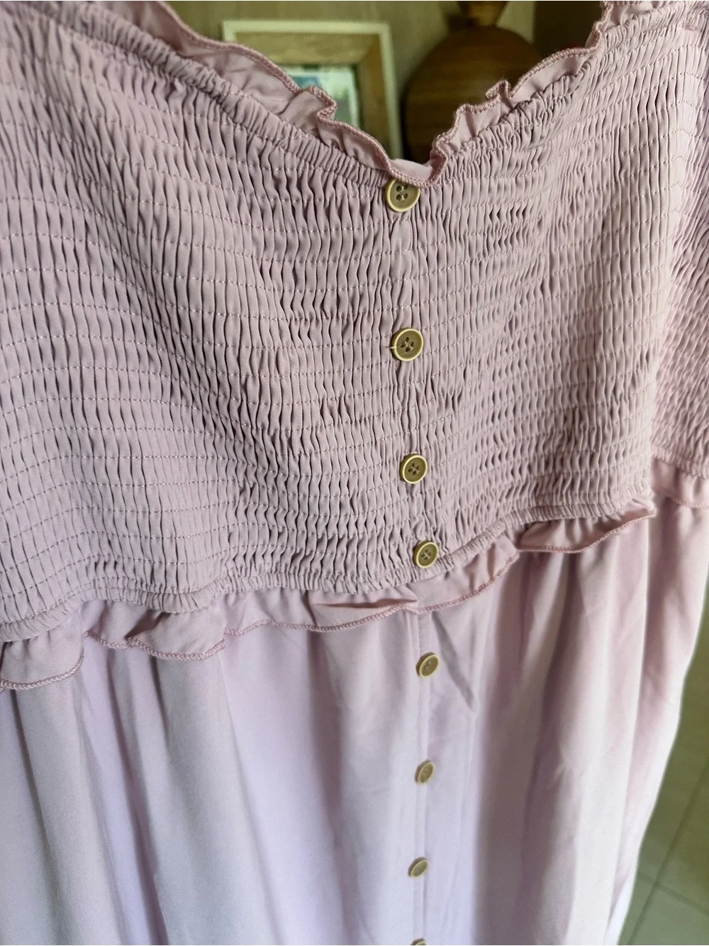 Smocked Pink Maxi Slip Dress with Button Front - Picture 2 of 6